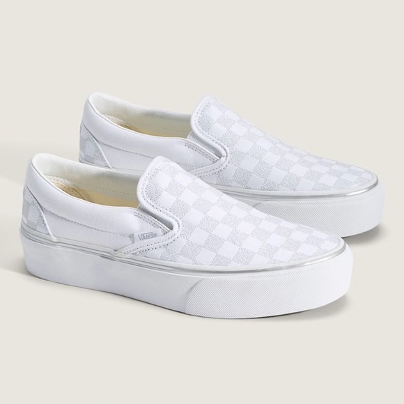 Vans Shoes - Vans Women's White Checkered Slip-On Sneakers